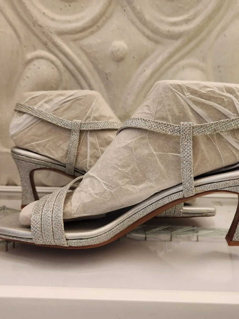 Naturalizer "Galaxy" Silver Sparkle Heeled Sandals. NIB. Size 10 Wide - Picture 9 of 14
